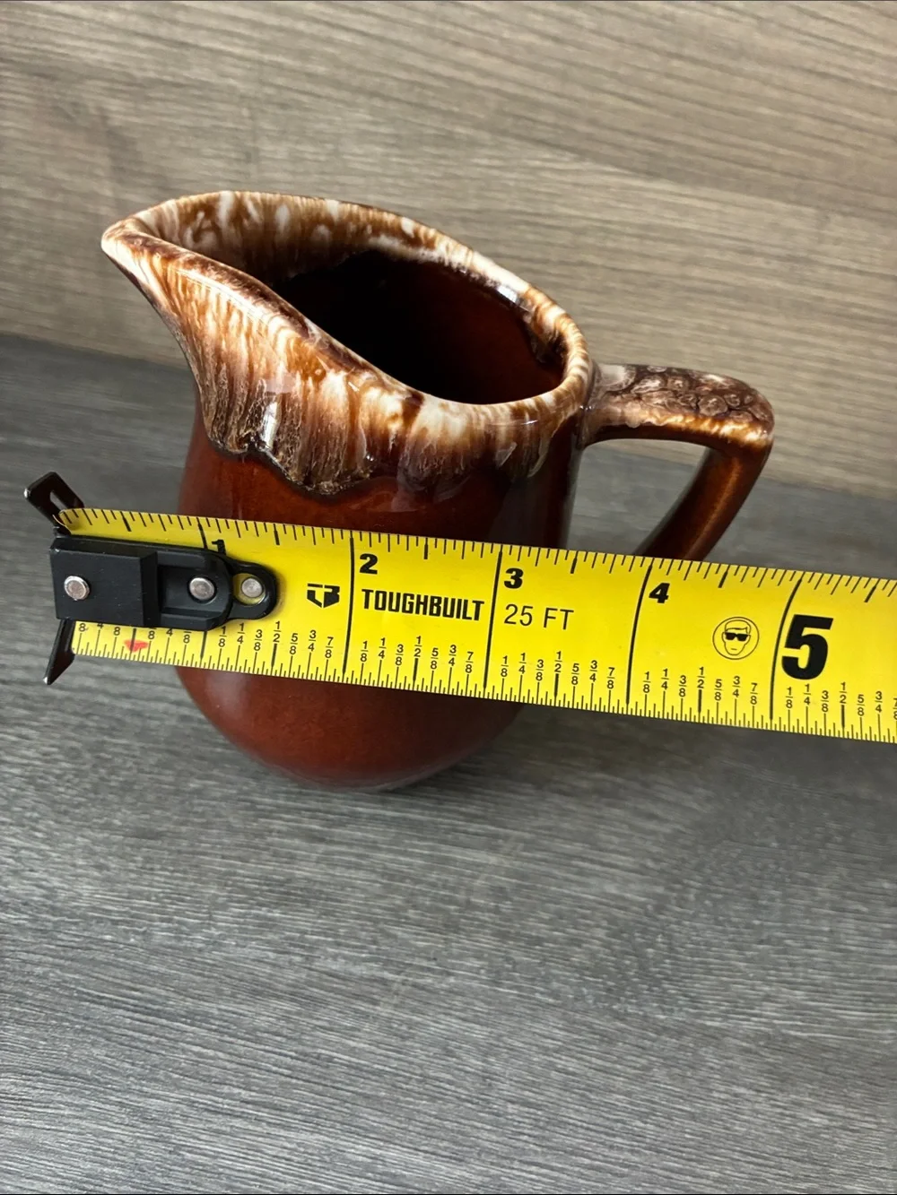 Vintage Kathy Kale Stoneware Creamer Brown Drip Glaze Pottery Pitcher